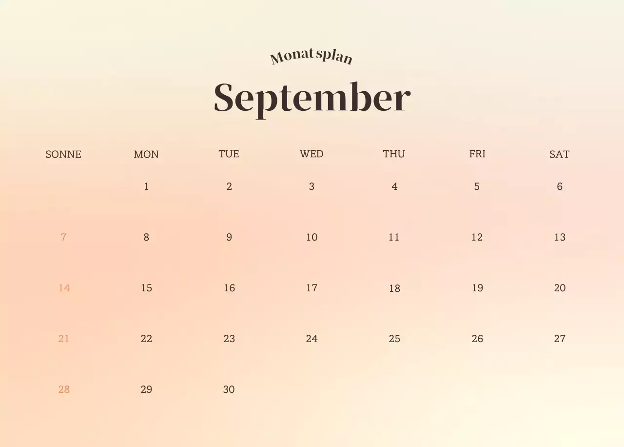 Minimalistischer Kalender mit Farbverlauf