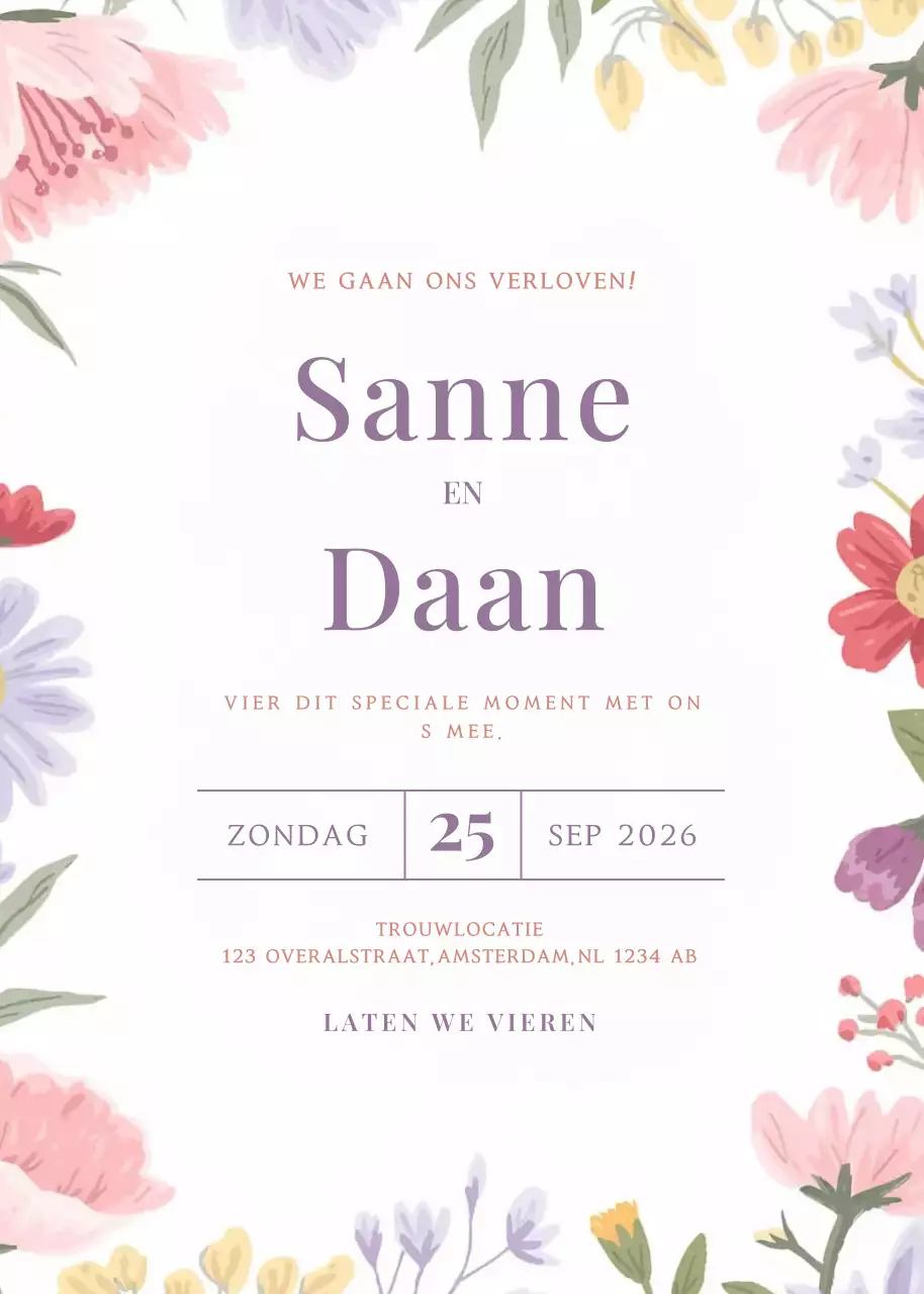 roze bloemen verlovingsuitnodiging