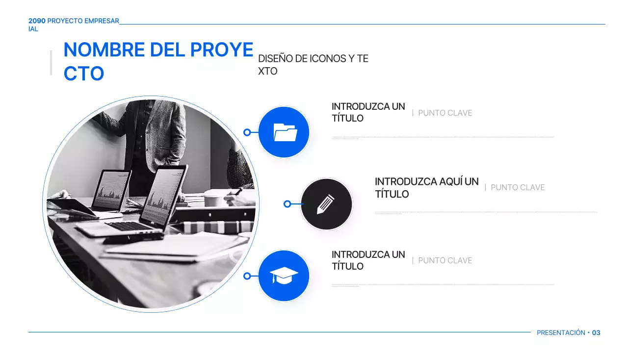 Un sencillo plan de negocio global en blanco y azul