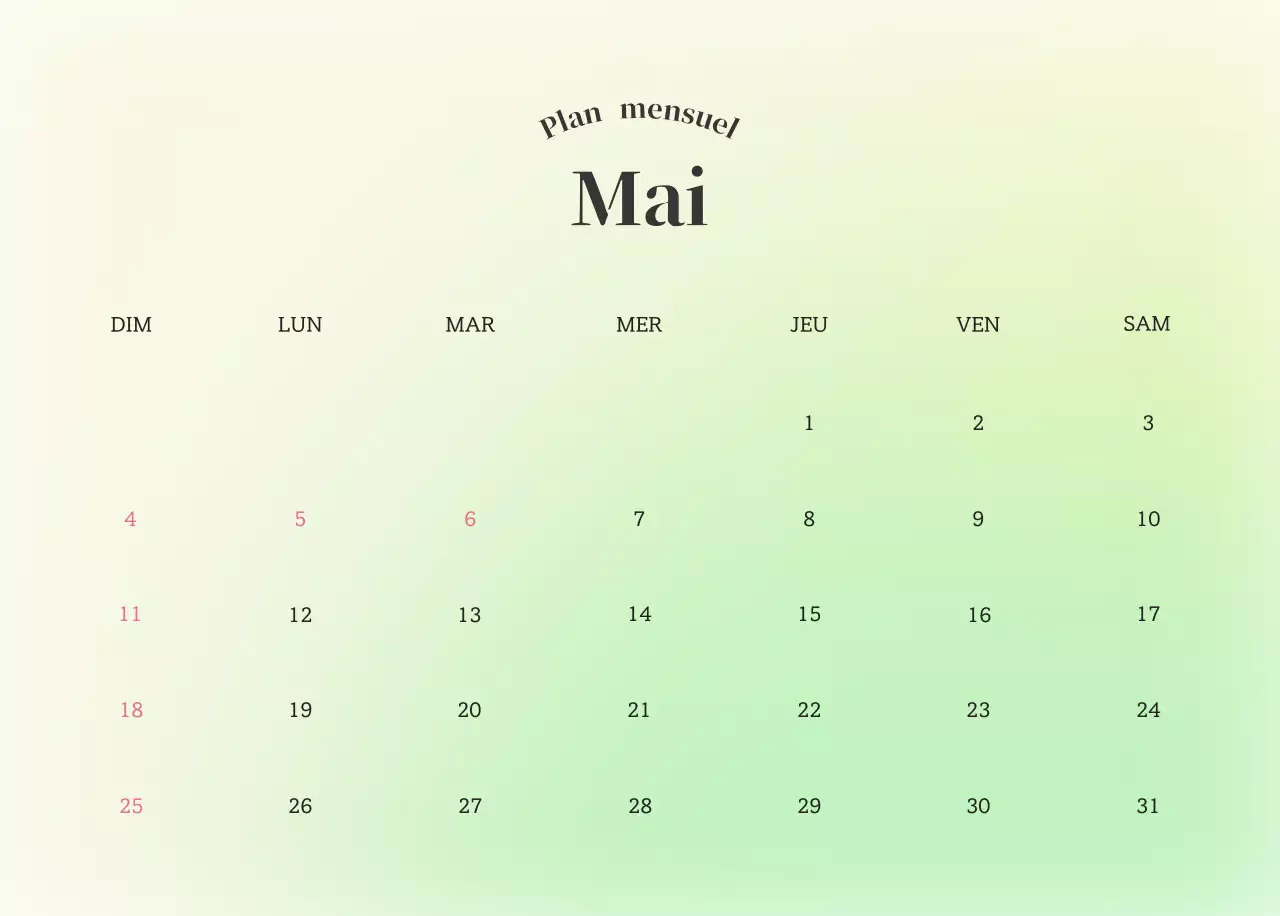 Calendrier minimaliste dégradé