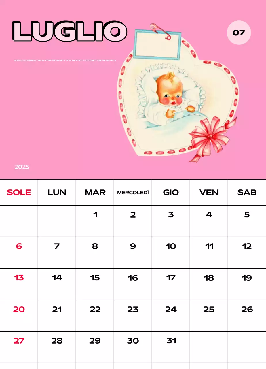 Calendari colorati con una varietà di illustrazioni retrò