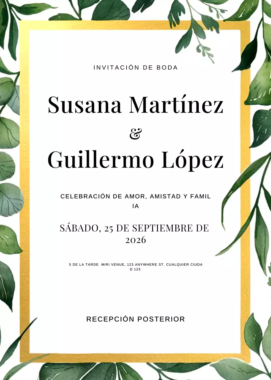 verde elegante invitación de boda