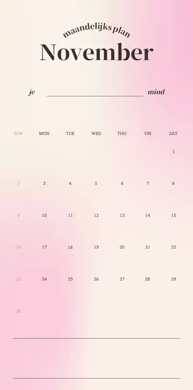 Minimalistische kalender met kleurverloop