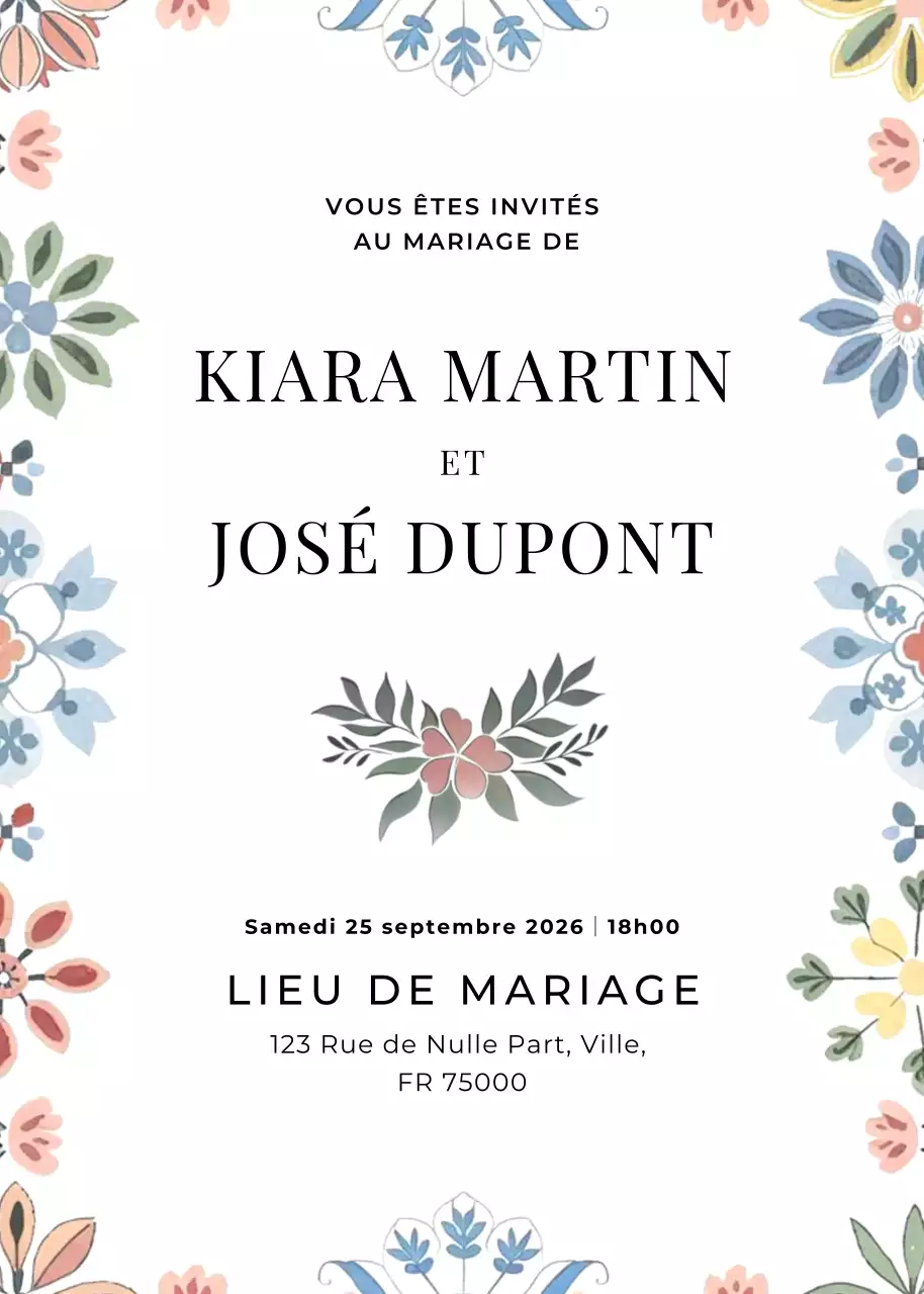 invitation de mariage floral beige