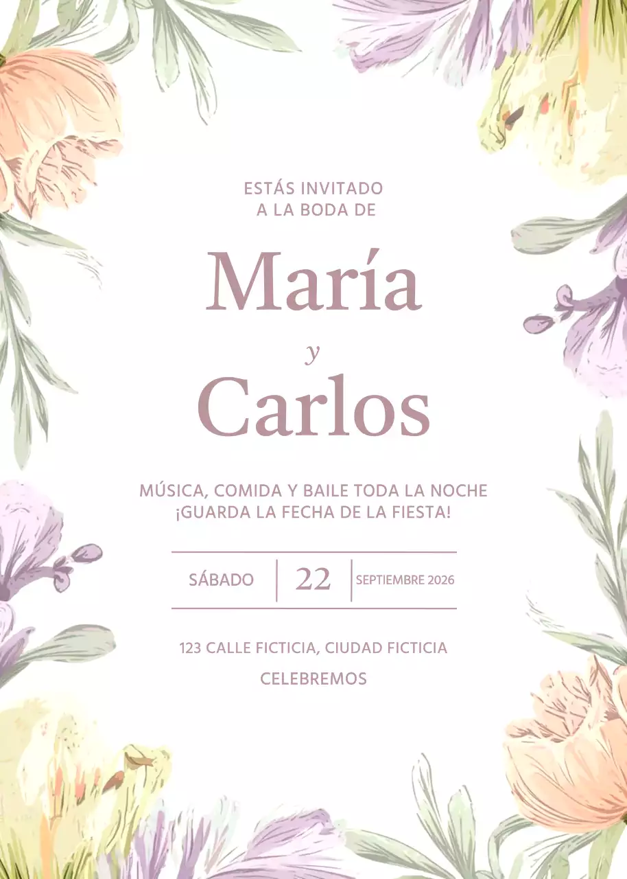 Invitación de boda floral beige