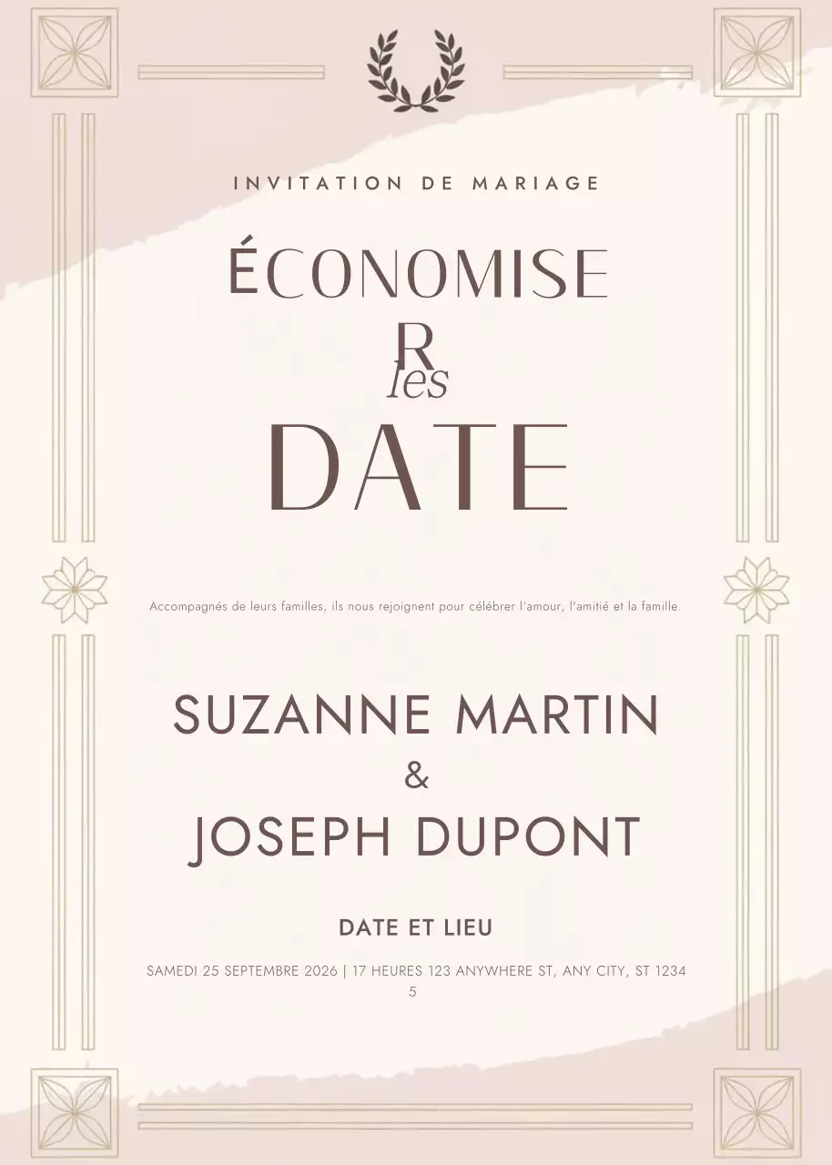 invitation de mariage beige et élégante