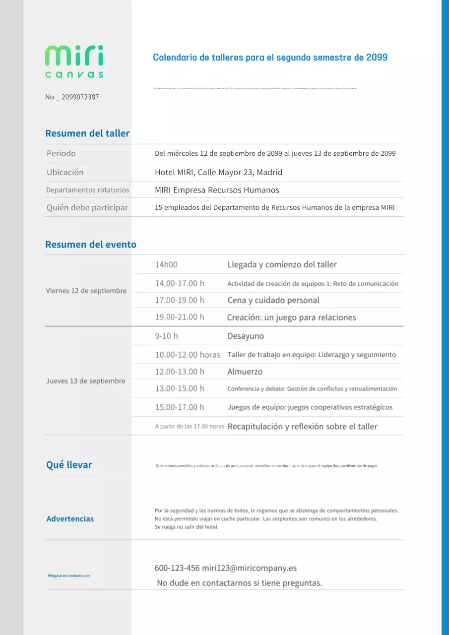 Guía de talleres modernos en azul y gris