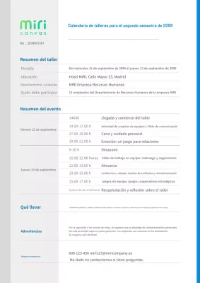 Guía de talleres modernos en azul y gris