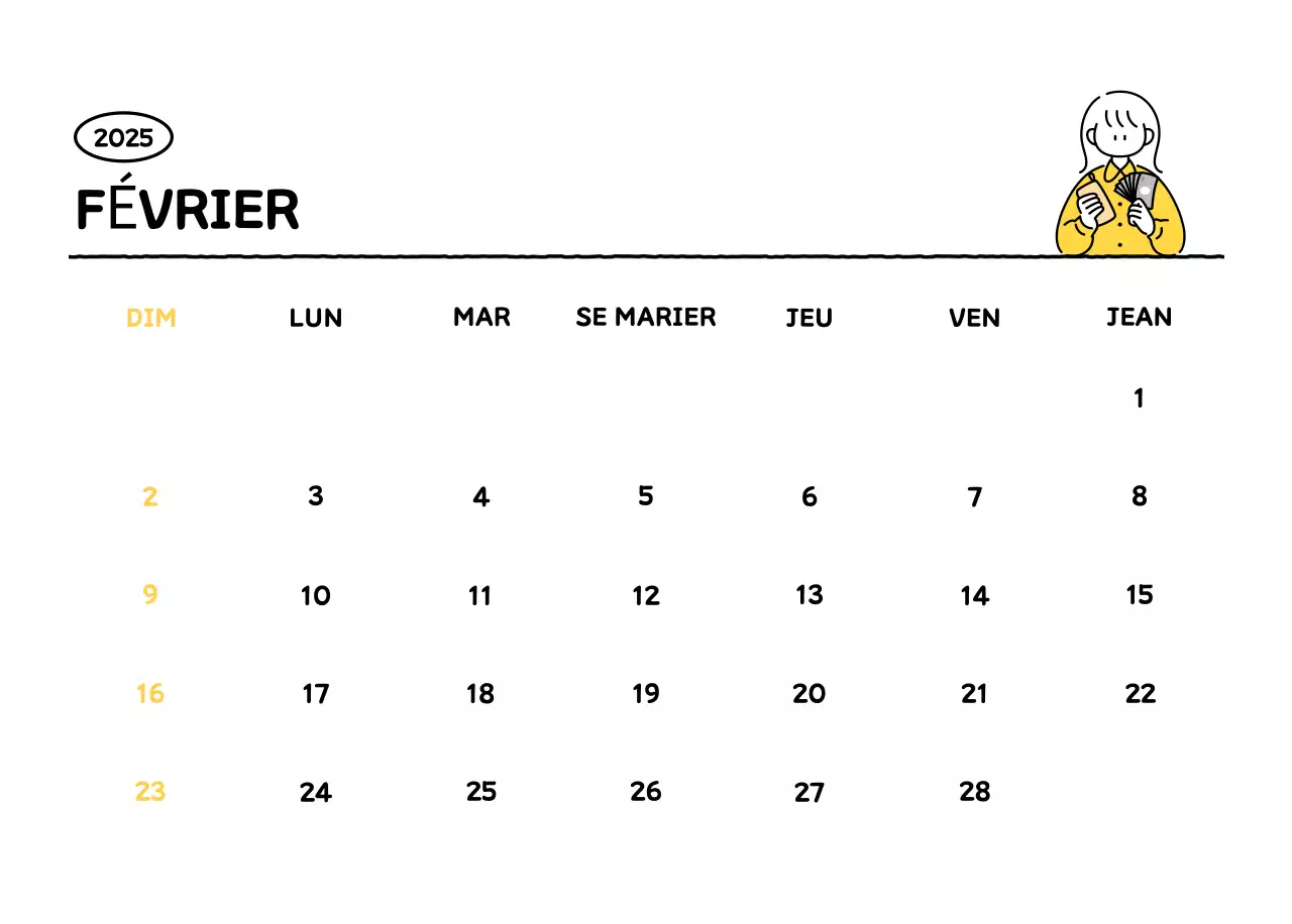 Calendrier illustré avec un joli style de lignes