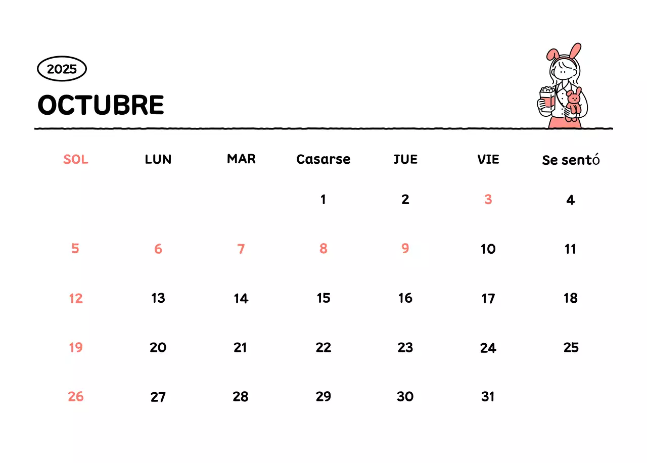 Calendario ilustrado con un bonito estilo de líneas