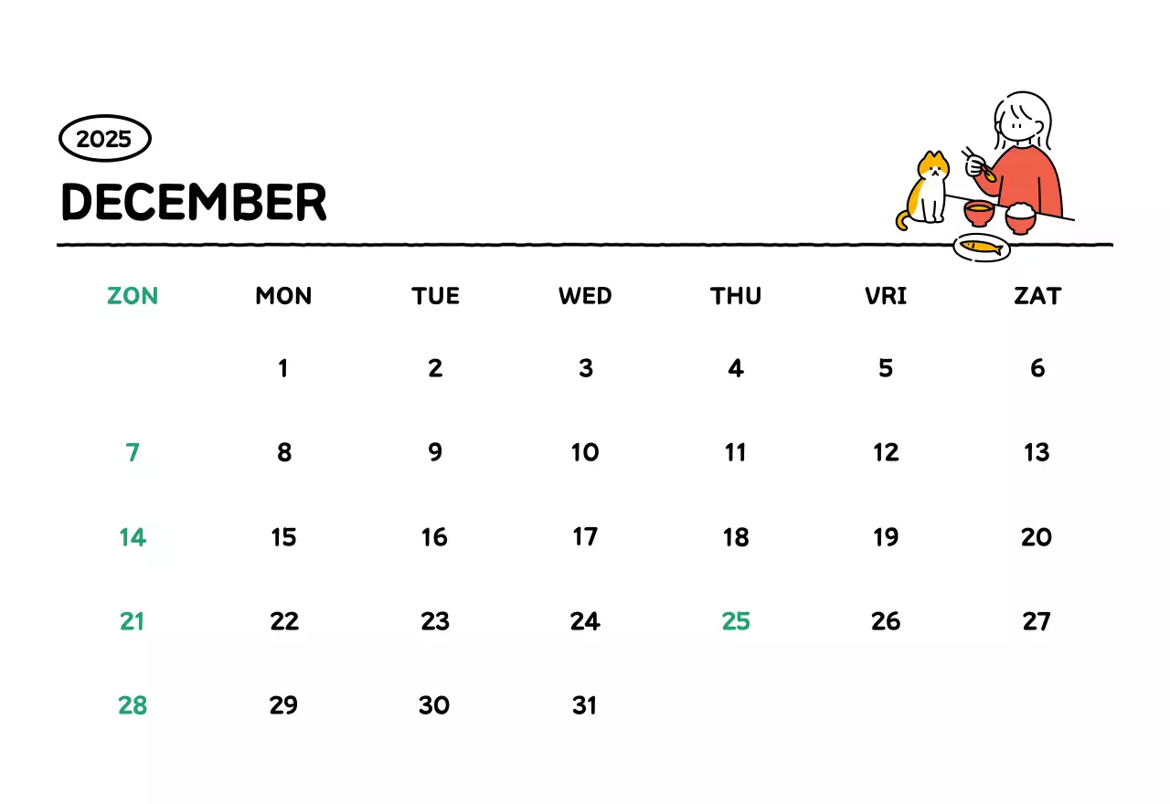 Geïllustreerde kalender met een mooie lijnstijl