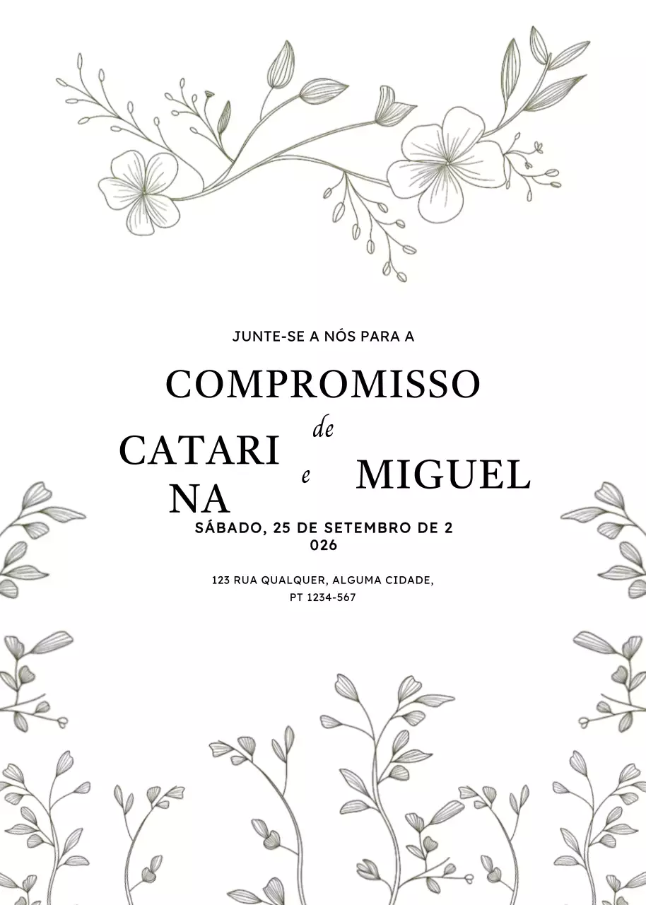Convite de noivado branco e elegante