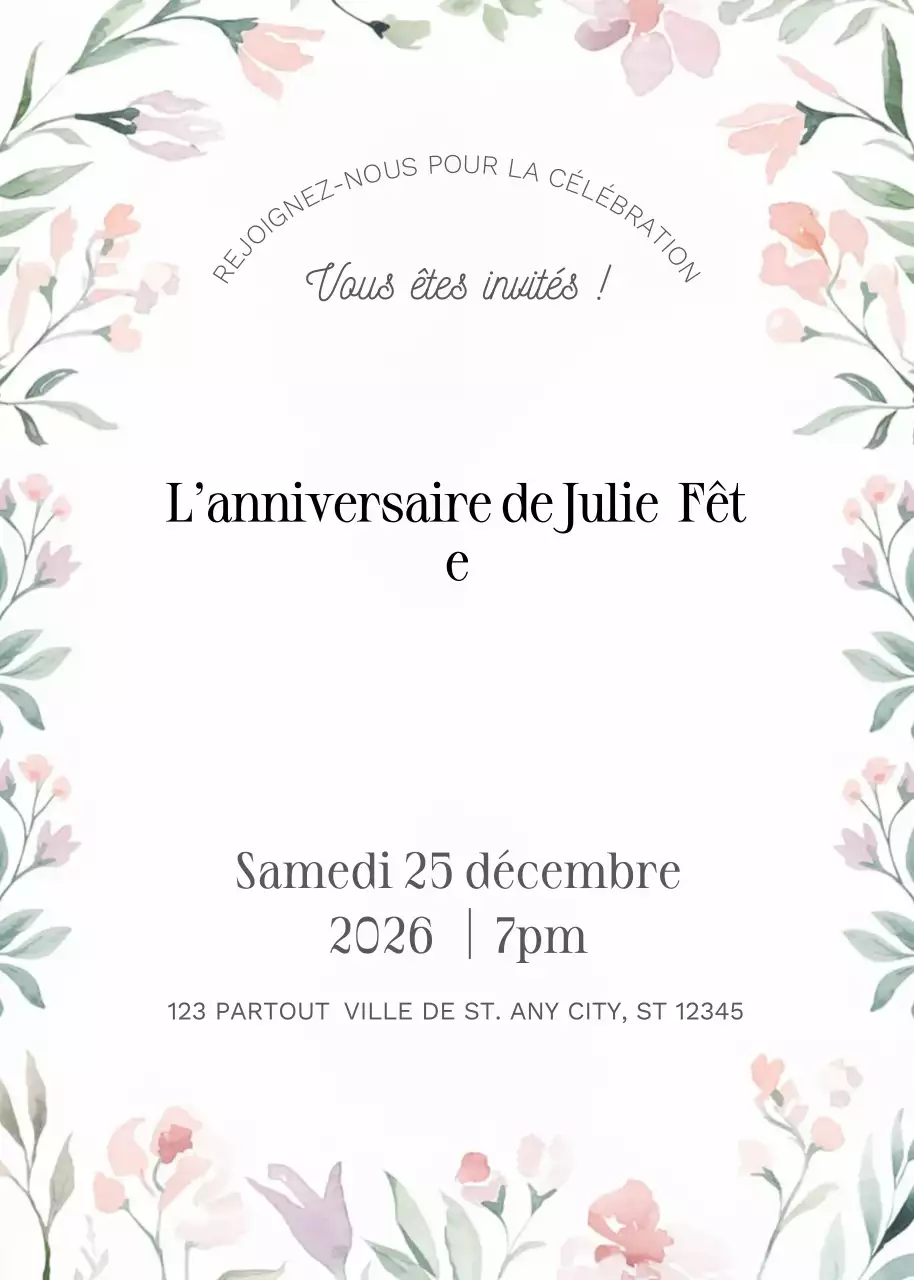 invitation d'anniversaire fleurie rose