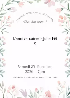 invitation d'anniversaire fleurie rose