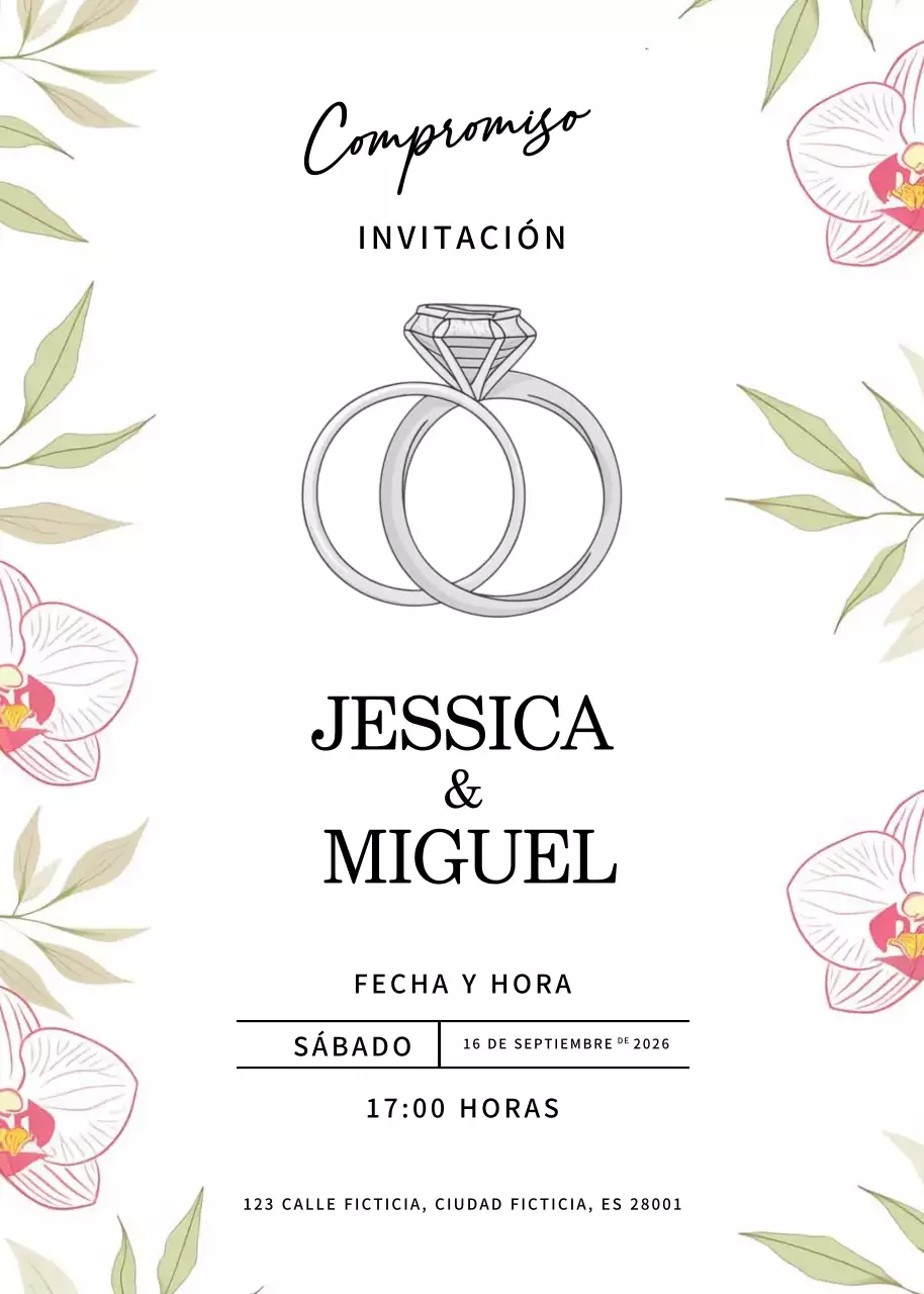Invitación de compromiso blanca y elegante