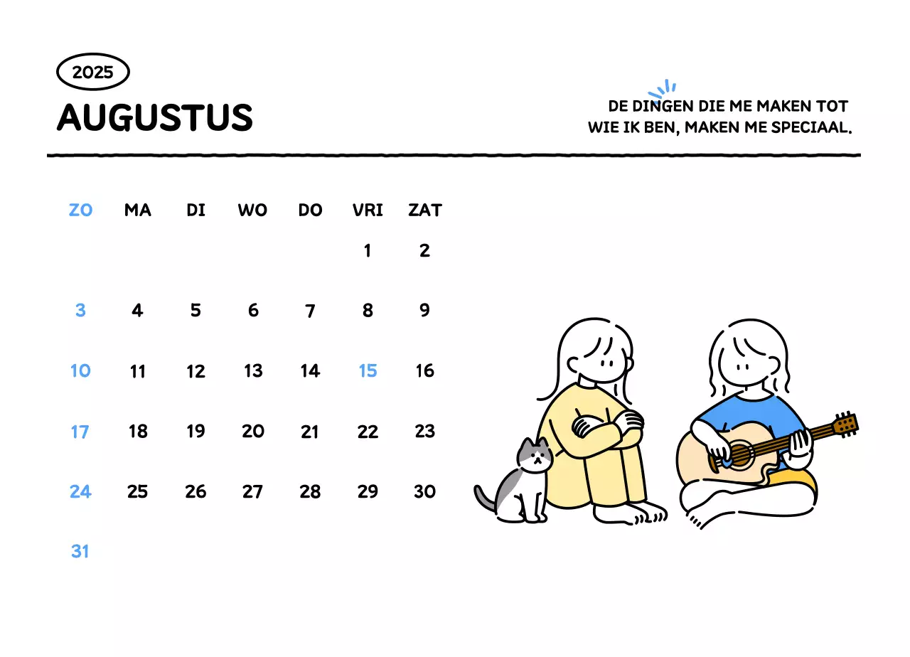 Geïllustreerde kalender met een mooie lijnstijl