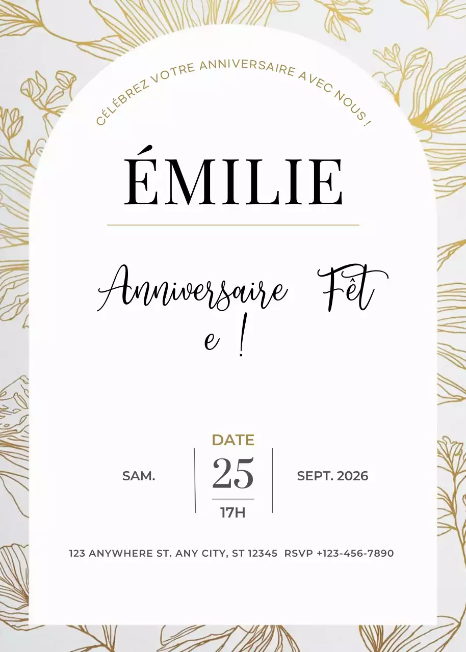 invitation d'anniversaire élégante et dorée