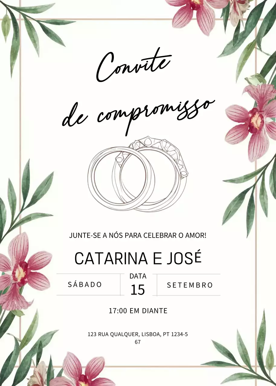 Convite de noivado branco e elegante