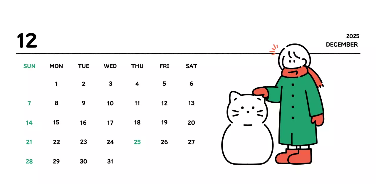 Illustrated calendar with a cute line style