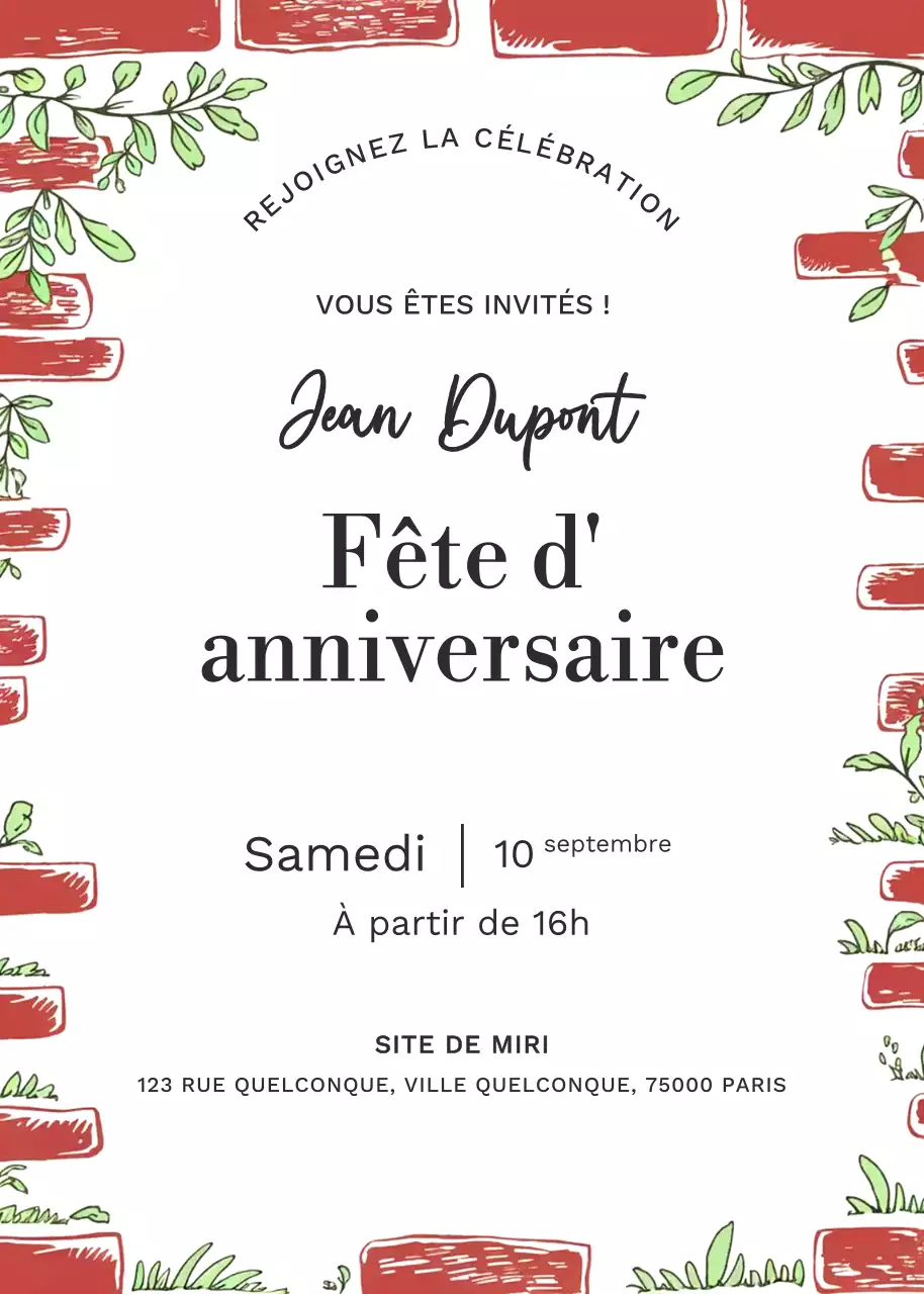 Invitation à une fête vintage rouge