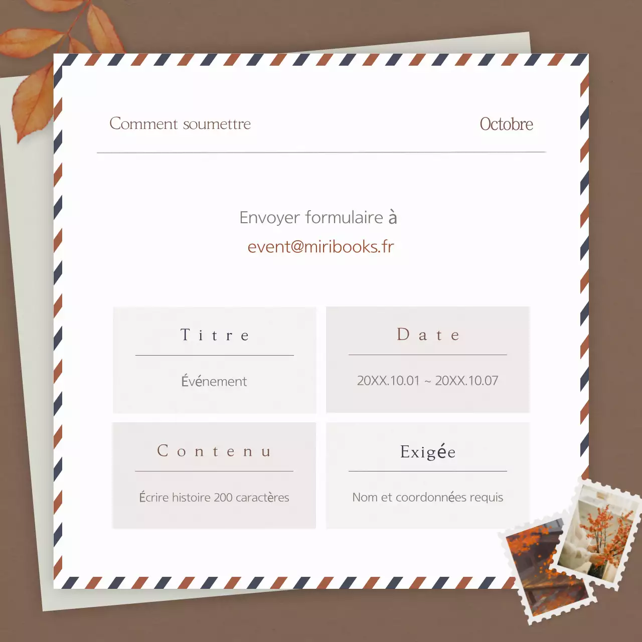 Une simple histoire d'automne en marron pour promouvoir votre événement