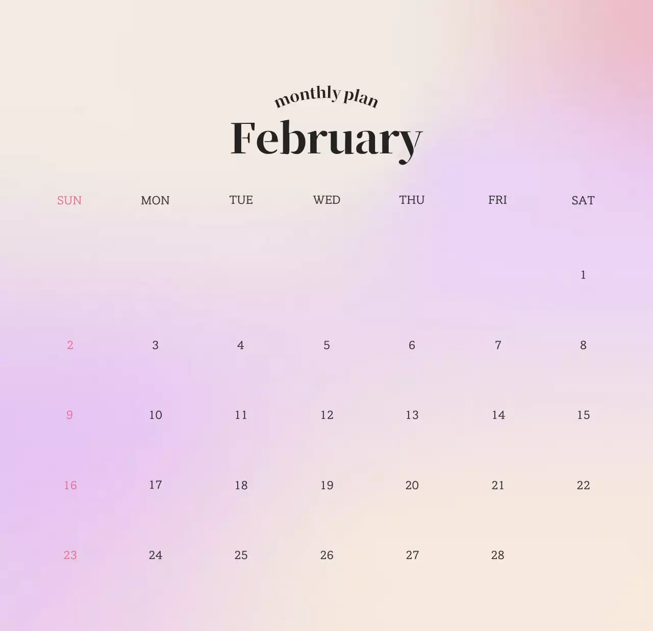 Gradient Minimalist Calendar