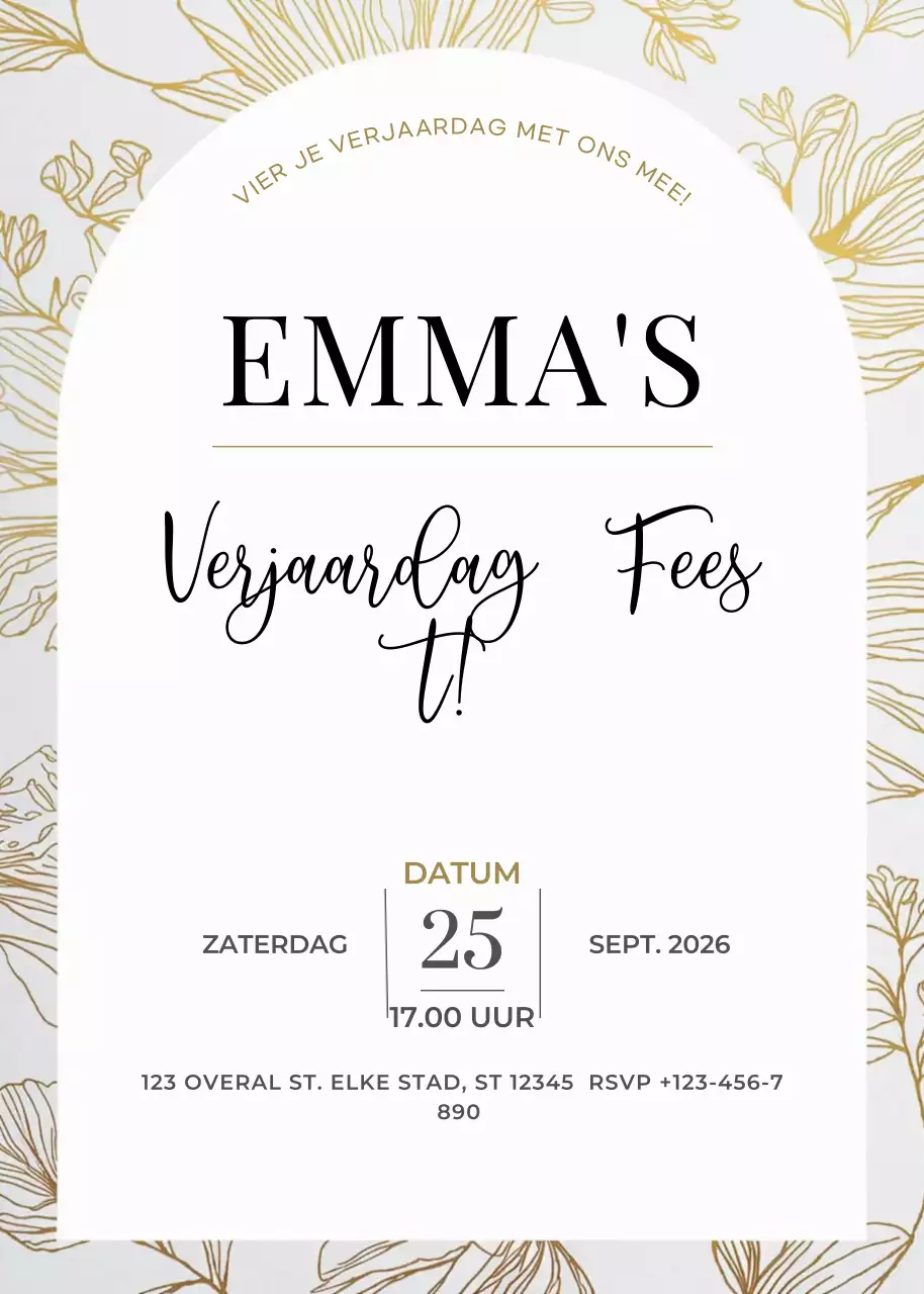 uitnodiging gouden elegante verjaardag