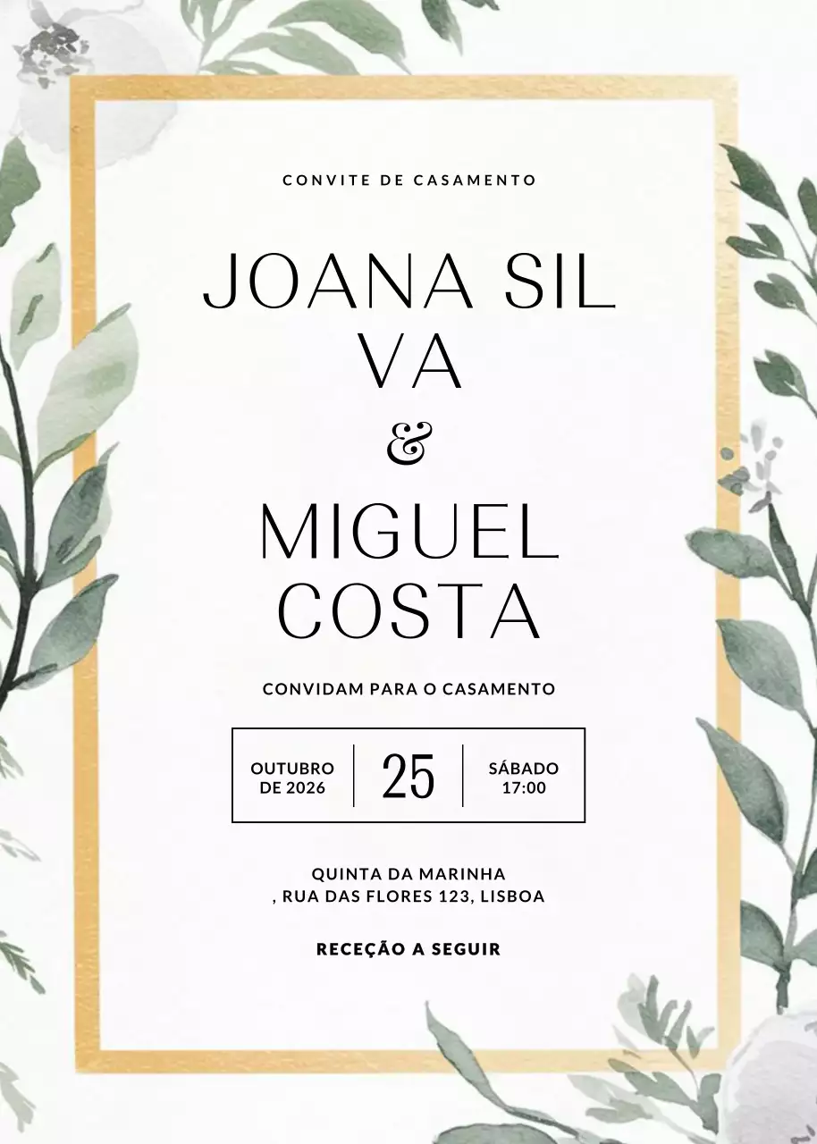 convite de casamento elegante dourado