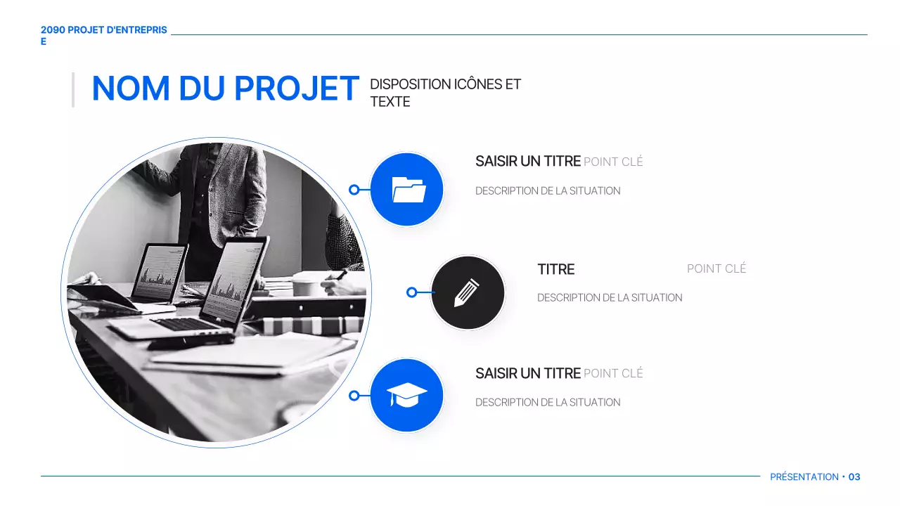 Un plan d'affaires global simple en blanc et bleu