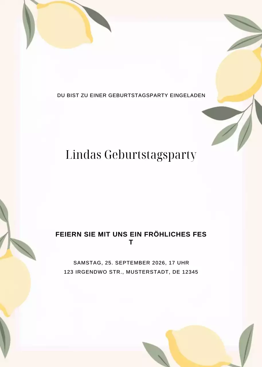 Gelb Elegante Geburtstagseinladung