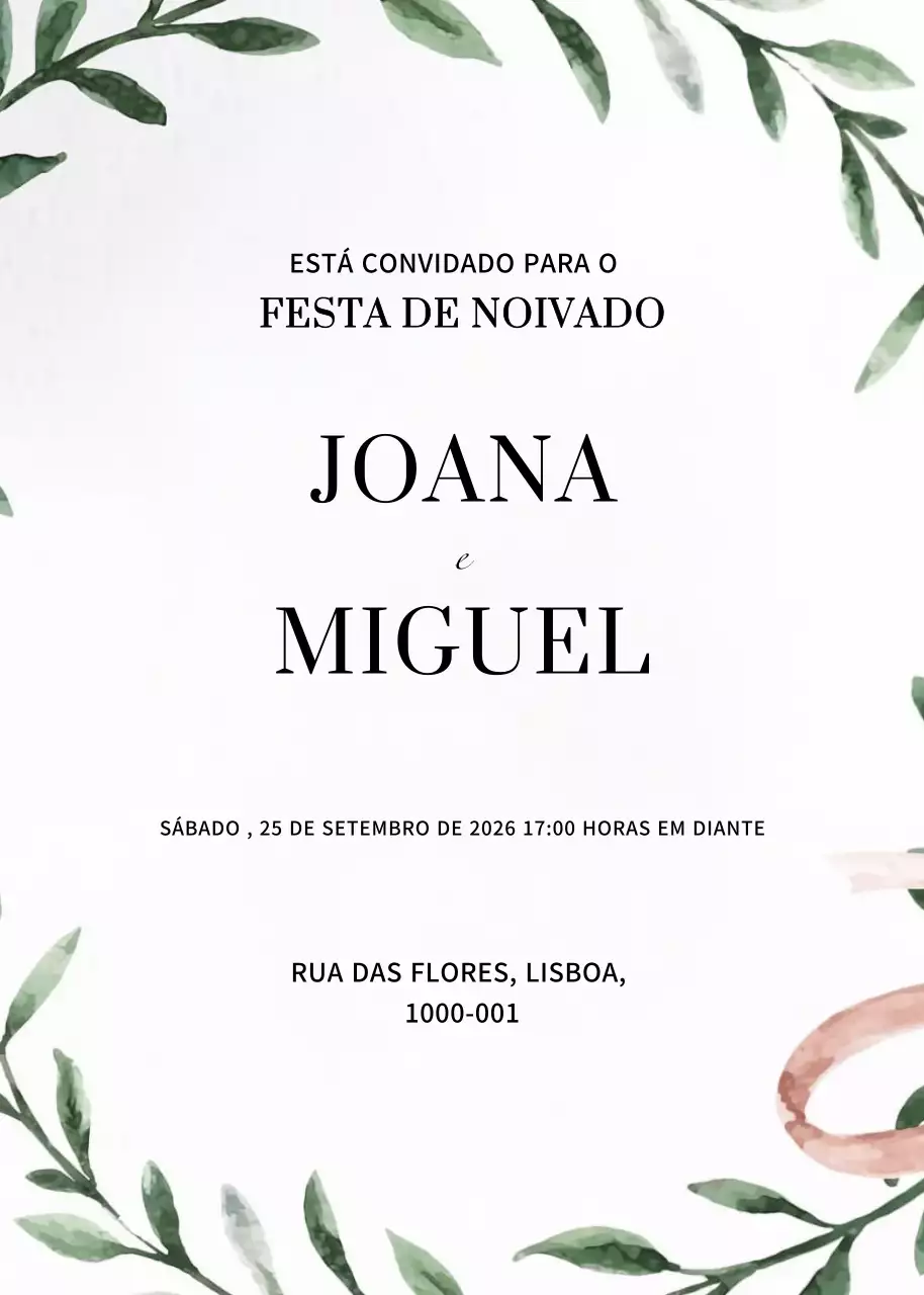 Convite de noivado branco e elegante