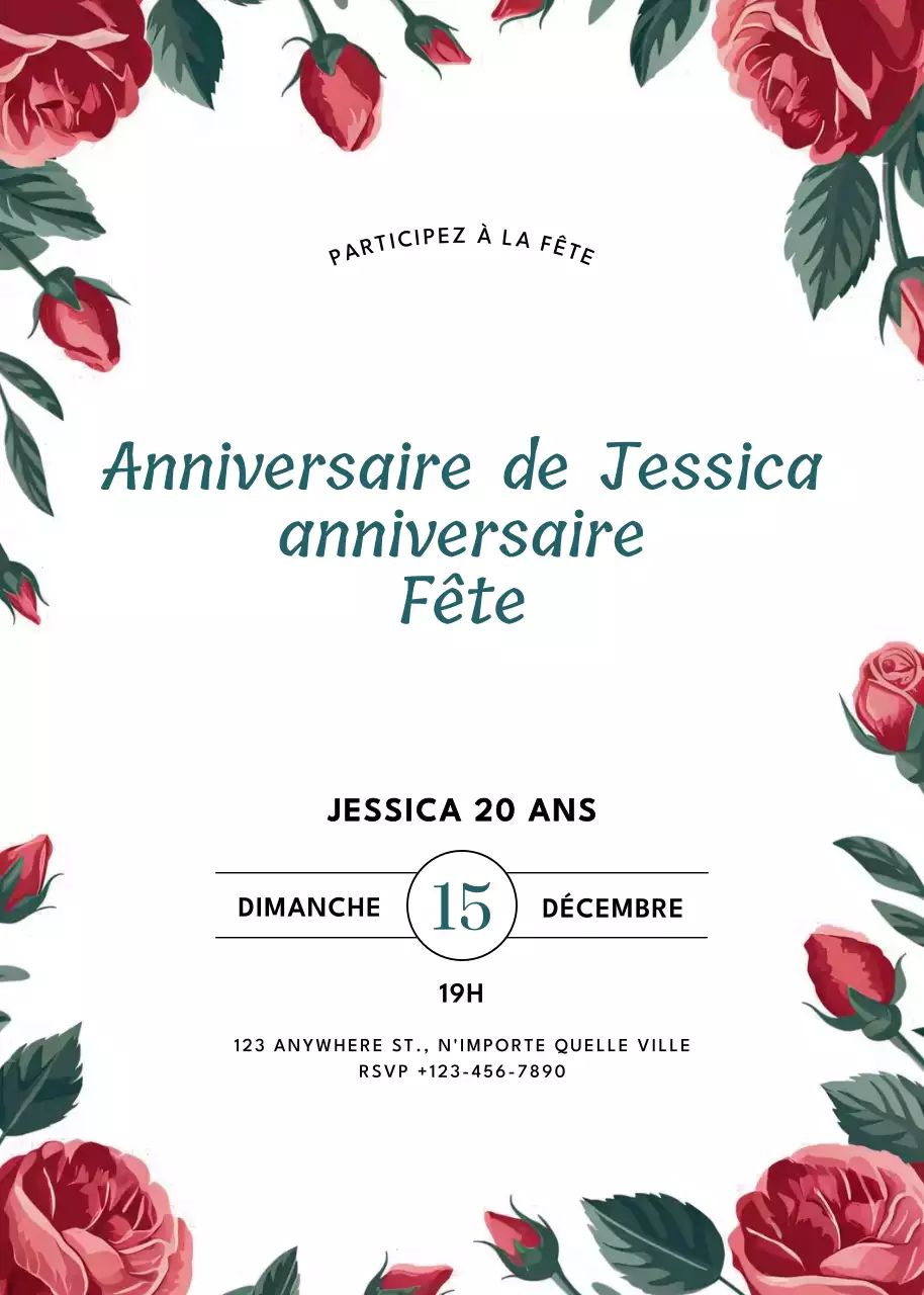 invitation d'anniversaire fleurie rouge