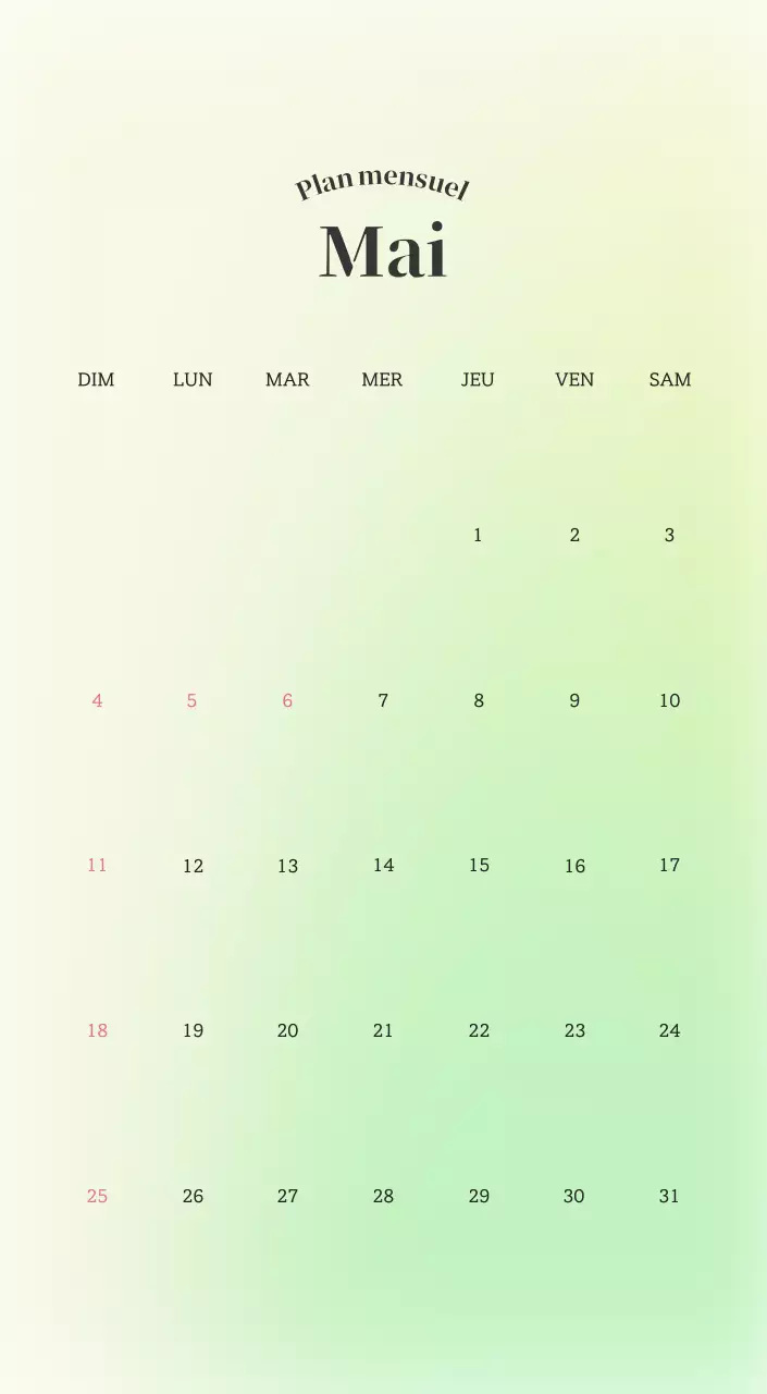 Calendrier minimaliste dégradé