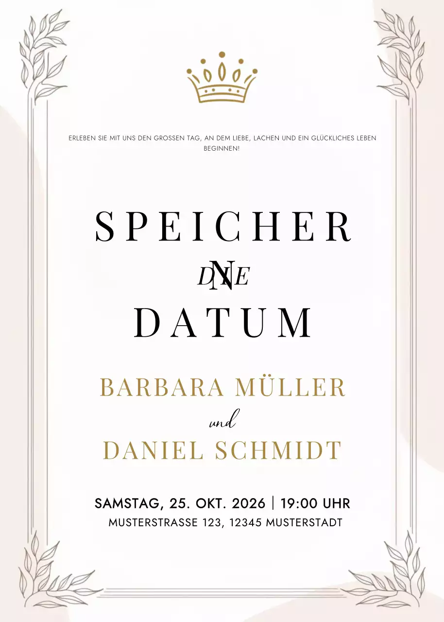 Beige Elegante Hochzeitseinladung