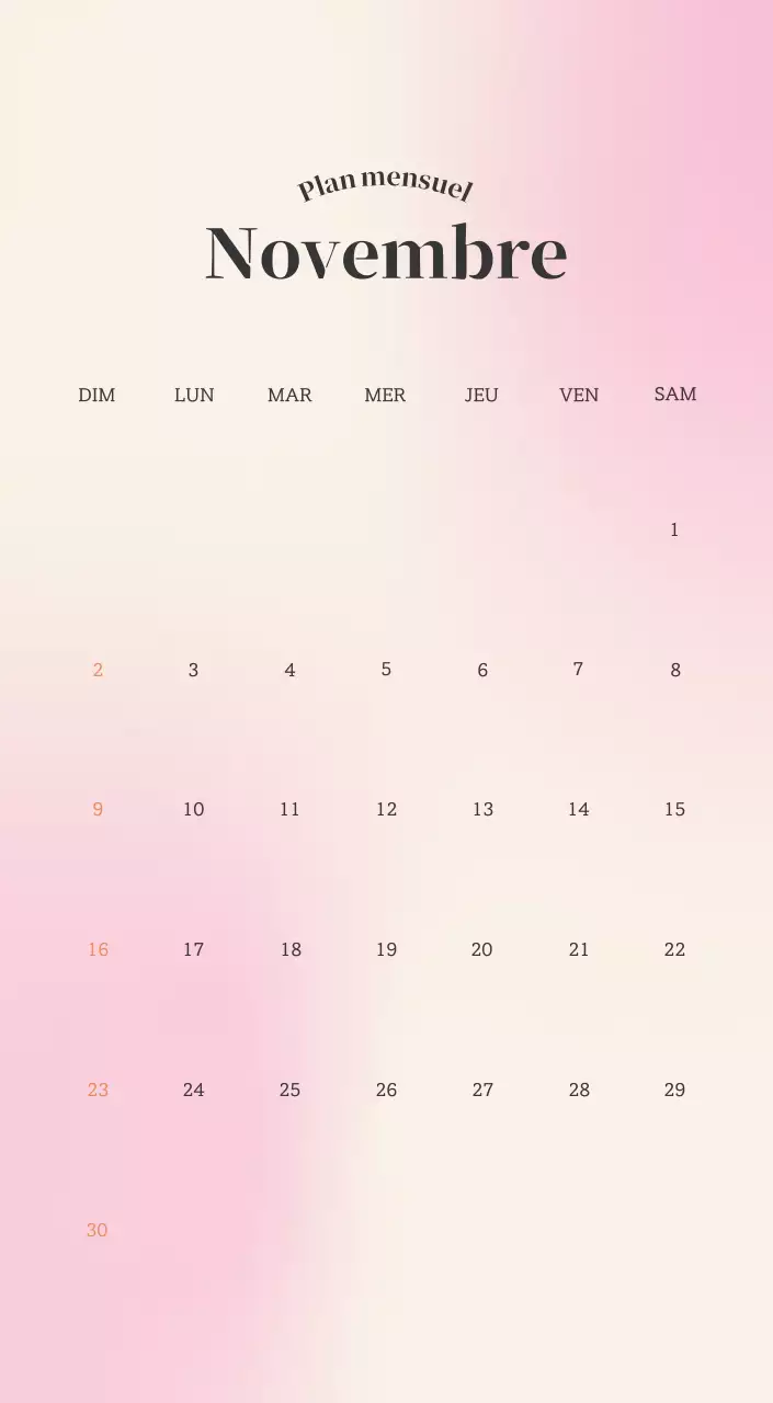 Calendrier minimaliste dégradé