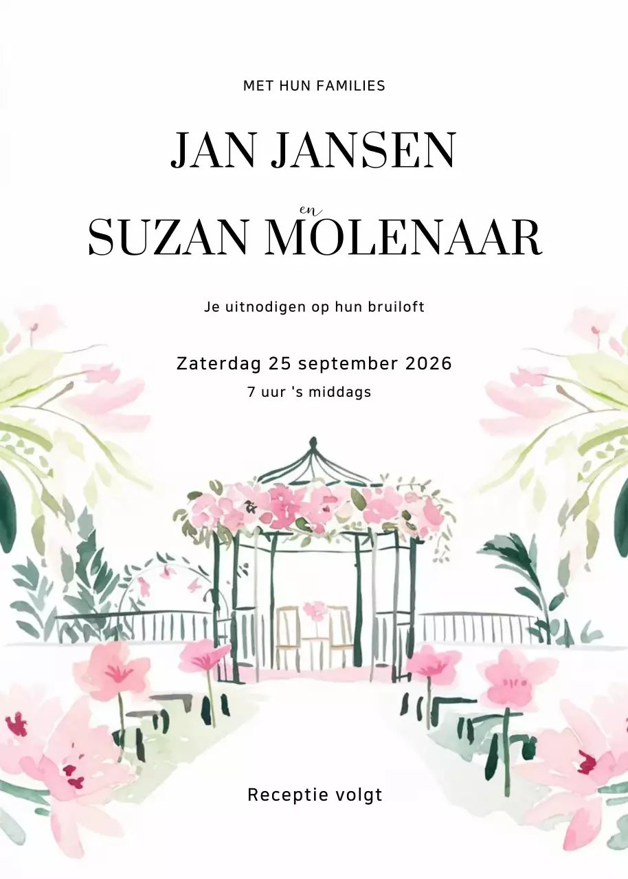 Roze elegante huwelijksuitnodiging