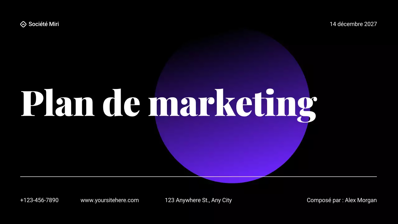 Présentation du plan marketing en dégradé noir et violet
