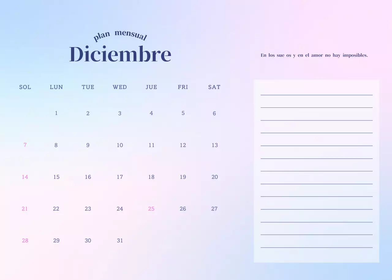 Calendario minimalista degradado