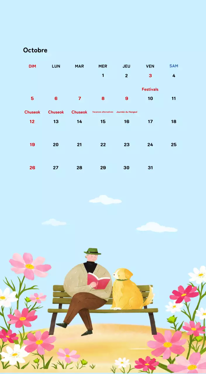 Calendrier du Nouvel An avec illustrations chaleureuses