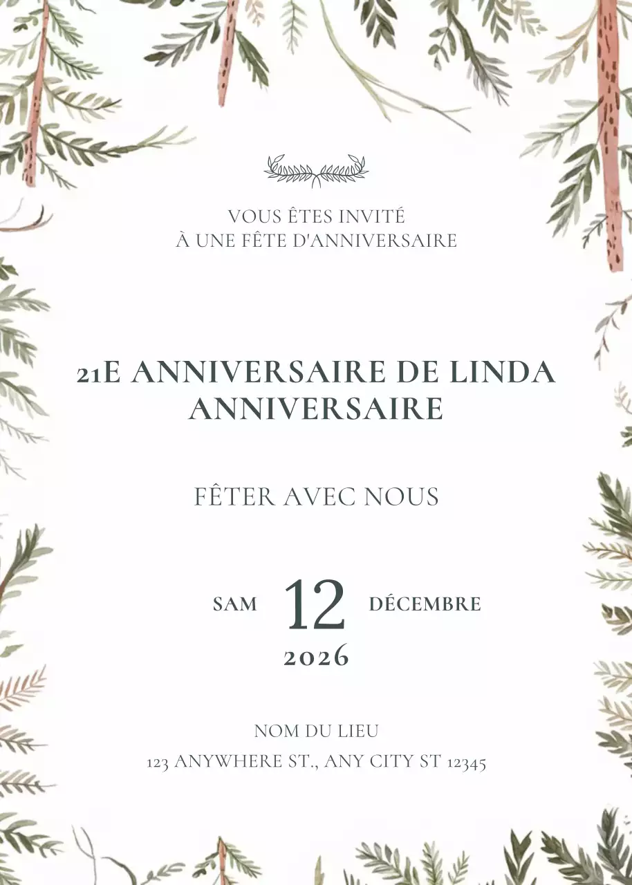 Invitation d'anniversaire botanique verte