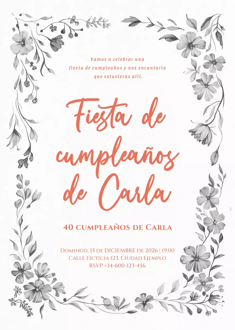 coral elegante invitación de cumpleaños
