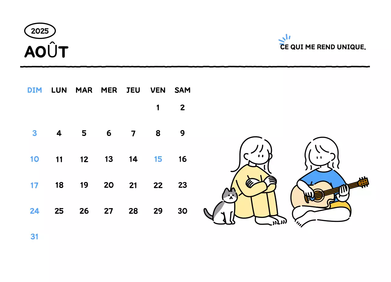 Calendrier illustré avec un joli style de lignes