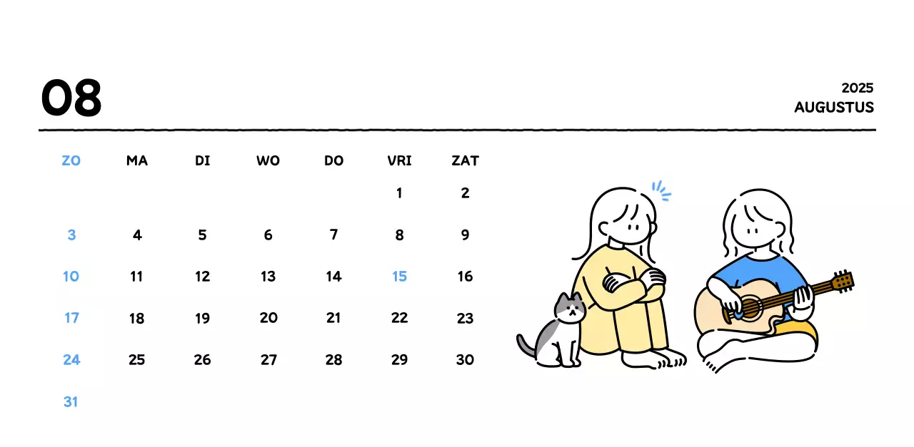 Geïllustreerde kalender met een mooie lijnstijl