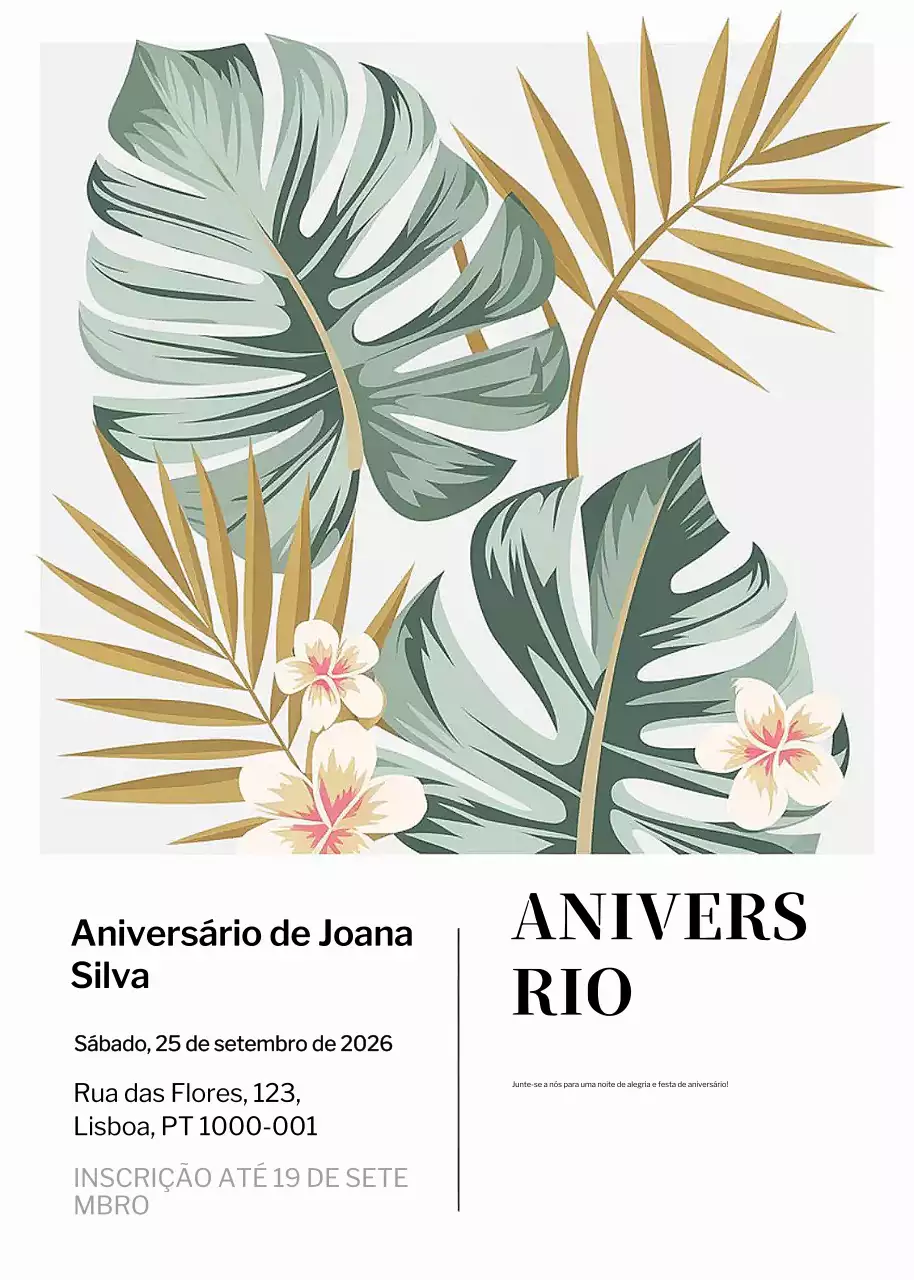 Convite de aniversário tropical verde