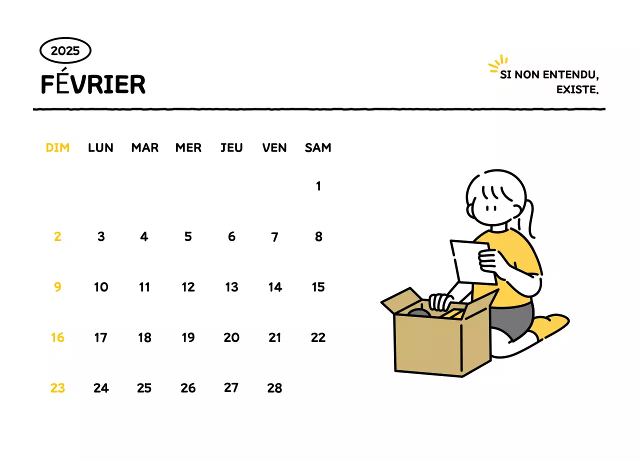 Calendrier illustré avec un joli style de lignes