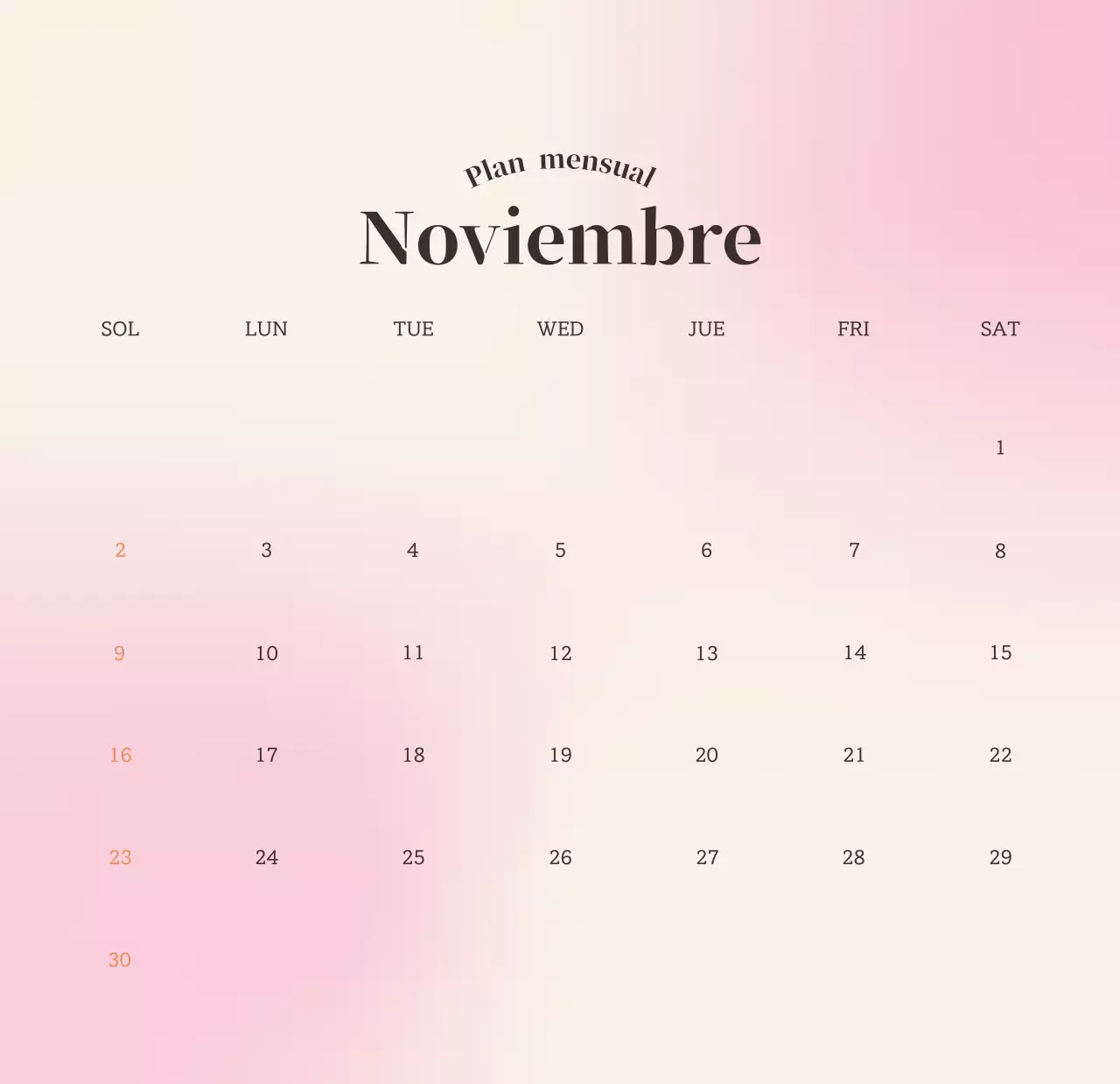 Calendario minimalista degradado