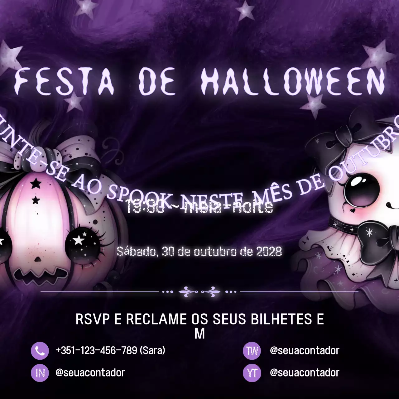 Convite de Halloween gótico roxo