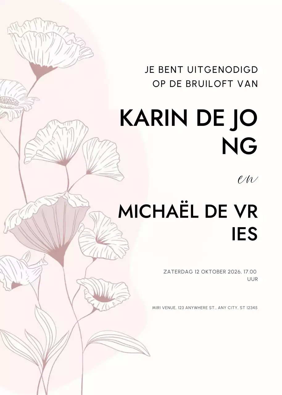 roze elegante huwelijksuitnodiging