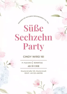 Rosa blau blumige Partyeinladung eleganter Stil