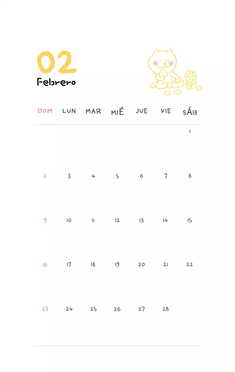 Calendario diario en marfil